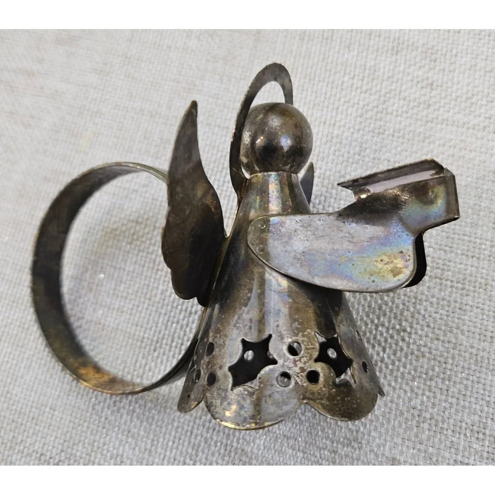 Angel Napkin Rings Set of 6 Silver Tone Vintage Trumpeting Holiday Christmas